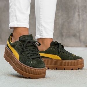 Puma Olive and Mustard Platform Sneakers
